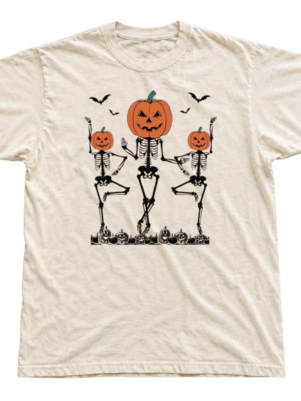 Unisex Tee Shirt | Off White Halloween Skeletons & Pumpkins Short Sleeve Tee